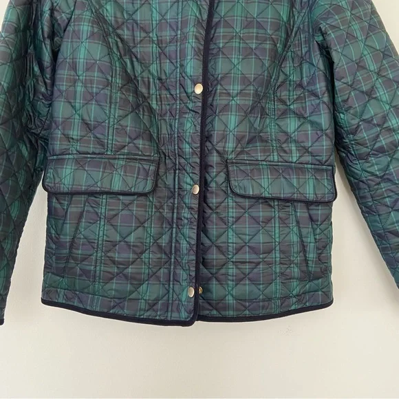 Talbots Quilted Puffer Jacket Women's S Green Tartan Plaid Barn Old Money Preppy - Picture 3 of 15